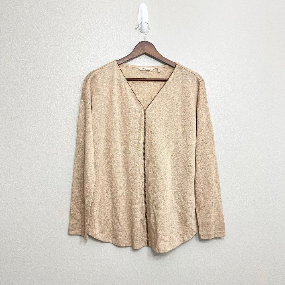 Soft Surroundings Okko Knit Top Size Small Women's Beige Embellished Bead Detail